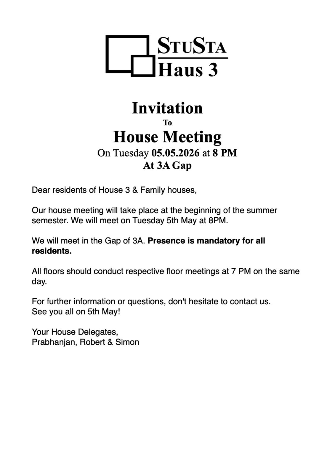 Haus 3 Meeting SS26